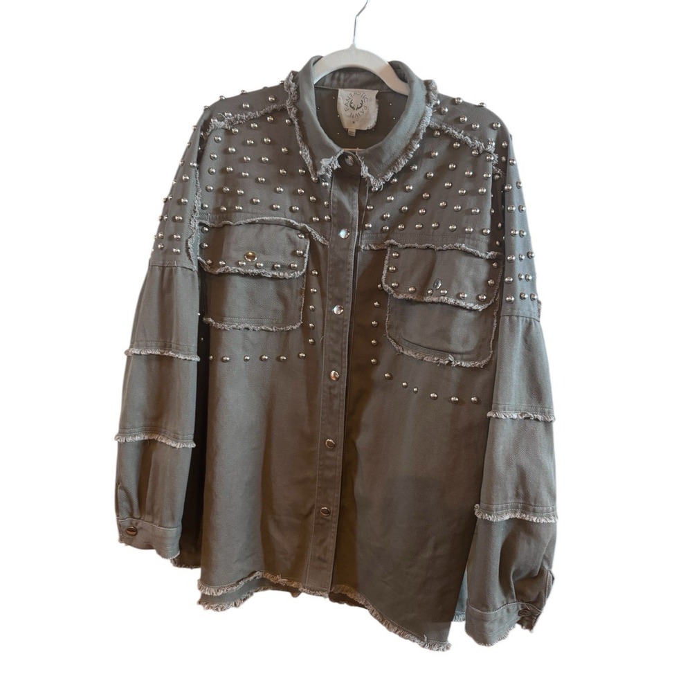 Fantastic Fawn Brown Silver Studded Jacket Women's Medium Frayed Hem Sleeves